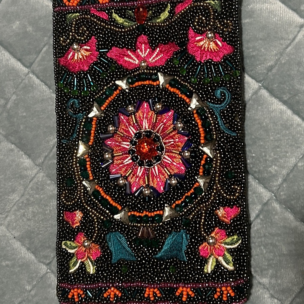 Mary Frances Vibrant Floral Beaded clutch with optional crossbody strap